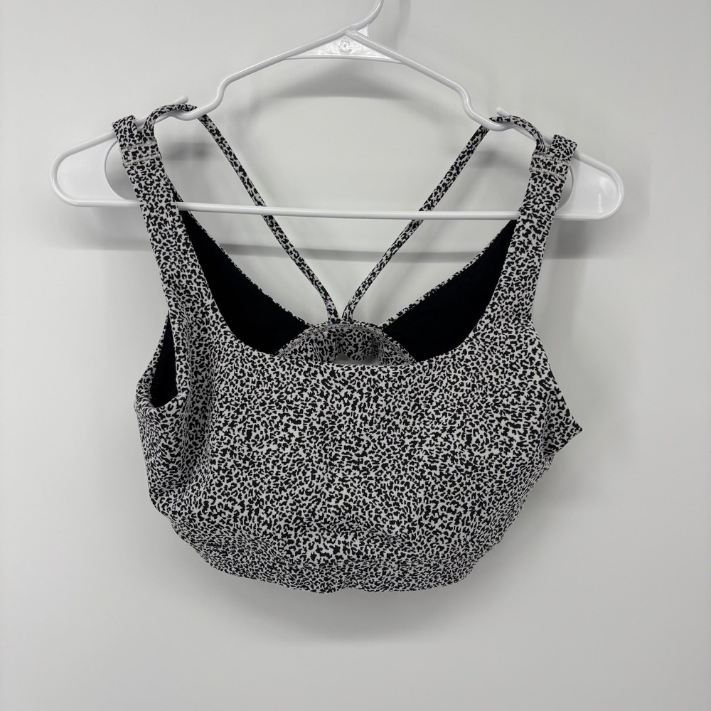 ATHLETA Exhale Bra A-C Micro Cheetah Small Black White Sports Bra Workout Top